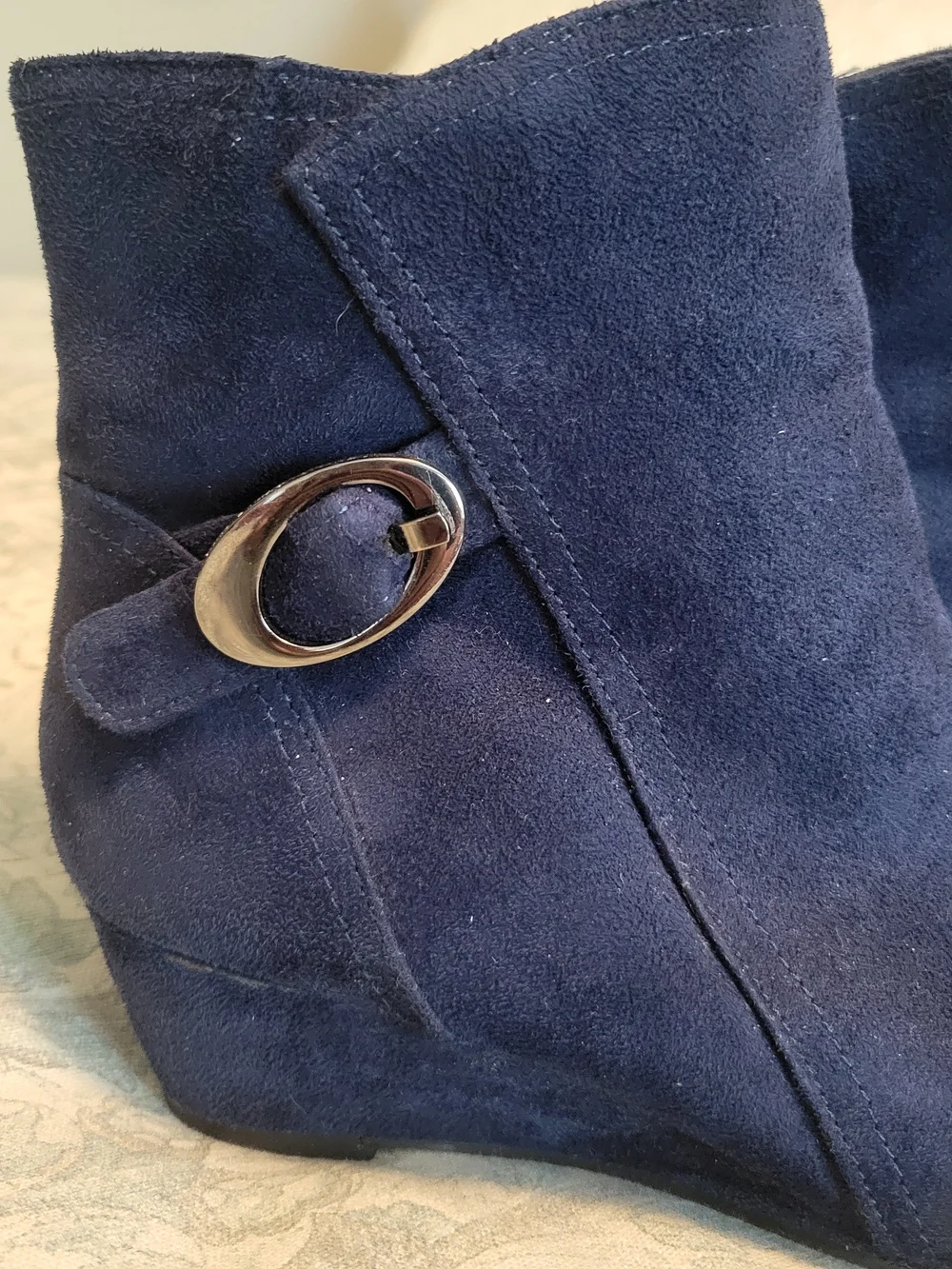 3/$12 SALE Navy Blue Suede Ankle Boots with Wedge Heel